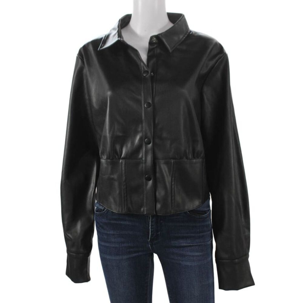 Renuar Women Basic Jacket Black Polyurethane Button Collar Long Sleeve Size 42